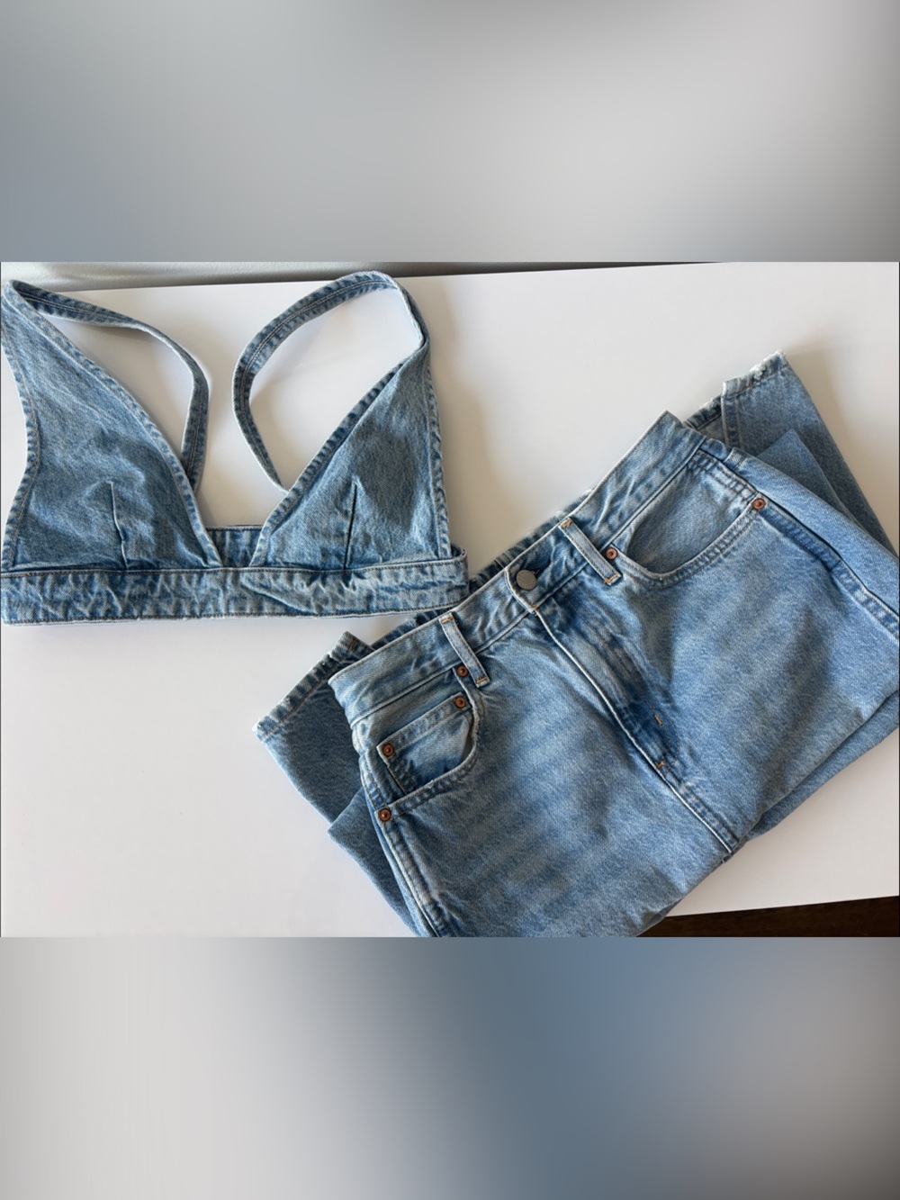 BRAND NEW Denim Forum Set: Light Blue 90’s Maxi Skirt with Matching Bralette